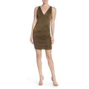 Love X Design V-Neck Ruched Bodycon Dress Dark Olive Size S NWT